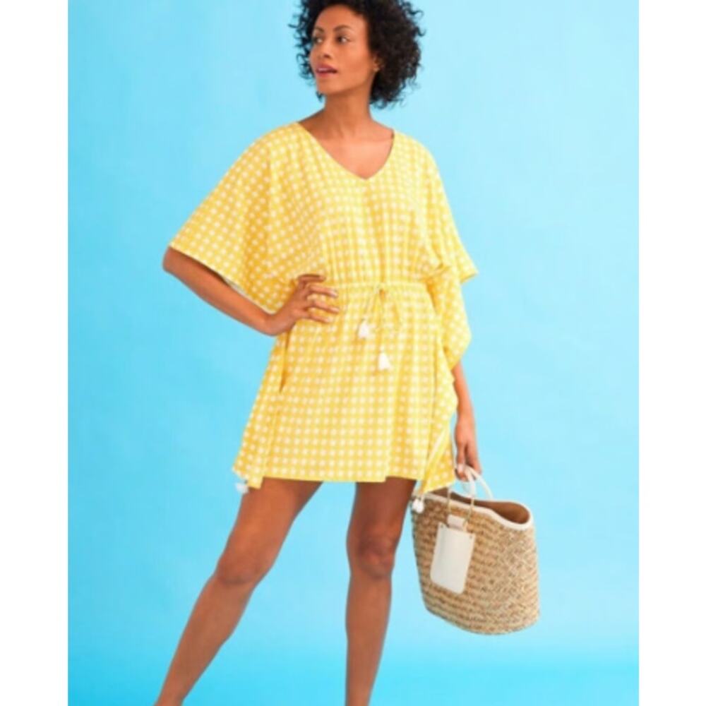 Cabana Life x Talbots Yellow & White Tassle Beach Cover-Up UPF 50+ Women's Large